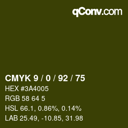 カラーコード: CMYK 9 / 0 / 92 / 75 | qconv.com