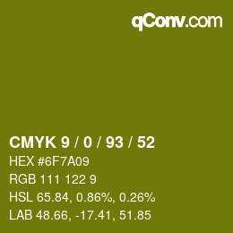 Color code: CMYK 9 / 0 / 93 / 52 | qconv.com