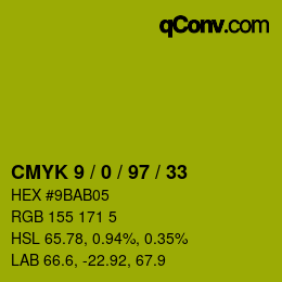 颜色代码: CMYK 9 / 0 / 97 / 33 | qconv.com