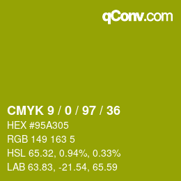 Farbcode: CMYK 9 / 0 / 97 / 36 | qconv.com