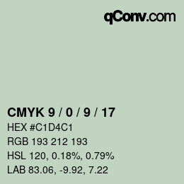 カラーコード: CMYK 9 / 0 / 9 / 17 | qconv.com