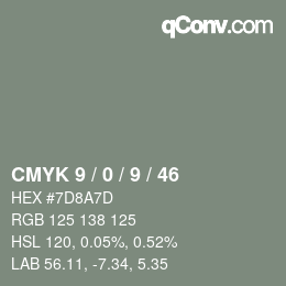 カラーコード: CMYK 9 / 0 / 9 / 46 | qconv.com