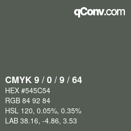 Farbcode: CMYK 9 / 0 / 9 / 64 | qconv.com