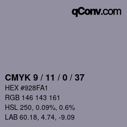 カラーコード: CMYK 9 / 11 / 0 / 37 | qconv.com