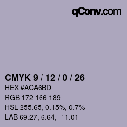 颜色代码: CMYK 9 / 12 / 0 / 26 | qconv.com