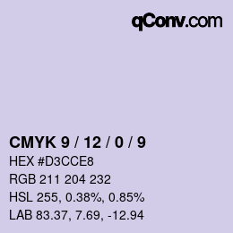 颜色代码: CMYK 9 / 12 / 0 / 9 | qconv.com