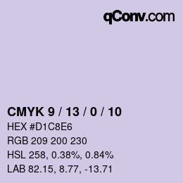カラーコード: CMYK 9 / 13 / 0 / 10 | qconv.com