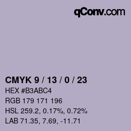 カラーコード: CMYK 9 / 13 / 0 / 23 | qconv.com