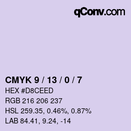 カラーコード: CMYK 9 / 13 / 0 / 7 | qconv.com