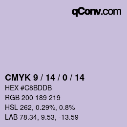カラーコード: CMYK 9 / 14 / 0 / 14 | qconv.com