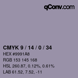 カラーコード: CMYK 9 / 14 / 0 / 34 | qconv.com