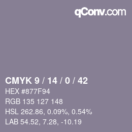 Color code: CMYK 9 / 14 / 0 / 42 | qconv.com