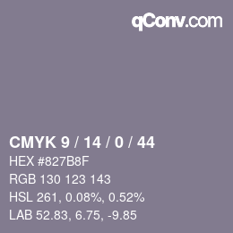 カラーコード: CMYK 9 / 14 / 0 / 44 | qconv.com