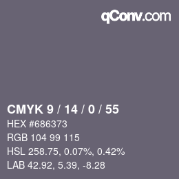 カラーコード: CMYK 9 / 14 / 0 / 55 | qconv.com