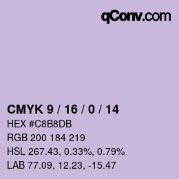 カラーコード: CMYK 9 / 16 / 0 / 14 | qconv.com