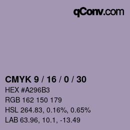 Farbcode: CMYK 9 / 16 / 0 / 30 | qconv.com