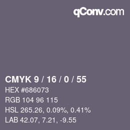 カラーコード: CMYK 9 / 16 / 0 / 55 | qconv.com