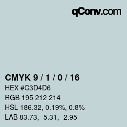 カラーコード: CMYK 9 / 1 / 0 / 16 | qconv.com