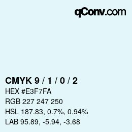 カラーコード: CMYK 9 / 1 / 0 / 2 | qconv.com