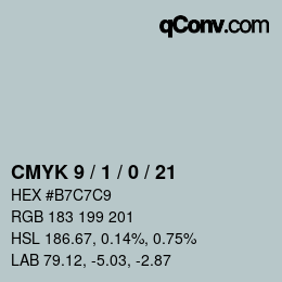カラーコード: CMYK 9 / 1 / 0 / 21 | qconv.com
