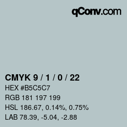 カラーコード: CMYK 9 / 1 / 0 / 22 | qconv.com