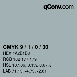 颜色代码: CMYK 9 / 1 / 0 / 30 | qconv.com