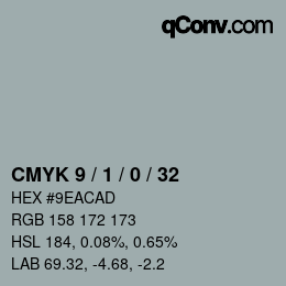 颜色代码: CMYK 9 / 1 / 0 / 32 | qconv.com