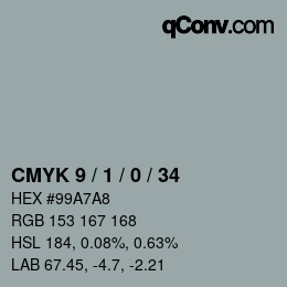 カラーコード: CMYK 9 / 1 / 0 / 34 | qconv.com