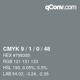 Color code: CMYK 9 / 1 / 0 / 48 | qconv.com