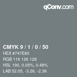 カラーコード: CMYK 9 / 1 / 0 / 50 | qconv.com