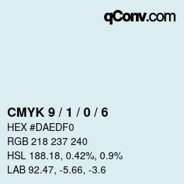 颜色代码: CMYK 9 / 1 / 0 / 6 | qconv.com