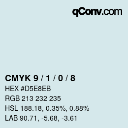 カラーコード: CMYK 9 / 1 / 0 / 8 | qconv.com