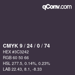 カラーコード: CMYK 9 / 24 / 0 / 74 | qconv.com