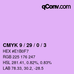 カラーコード: CMYK 9 / 29 / 0 / 3 | qconv.com