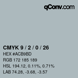 カラーコード: CMYK 9 / 2 / 0 / 26 | qconv.com