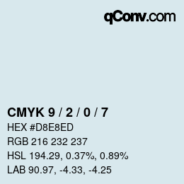 カラーコード: CMYK 9 / 2 / 0 / 7 | qconv.com
