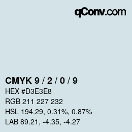 カラーコード: CMYK 9 / 2 / 0 / 9 | qconv.com