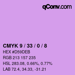 カラーコード: CMYK 9 / 33 / 0 / 8 | qconv.com