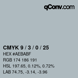 カラーコード: CMYK 9 / 3 / 0 / 25 | qconv.com