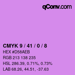 カラーコード: CMYK 9 / 41 / 0 / 8 | qconv.com