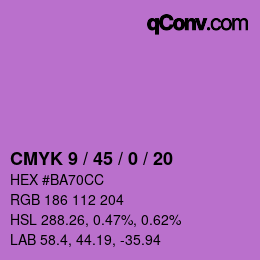 カラーコード: CMYK 9 / 45 / 0 / 20 | qconv.com