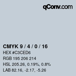 カラーコード: CMYK 9 / 4 / 0 / 16 | qconv.com