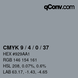 カラーコード: CMYK 9 / 4 / 0 / 37 | qconv.com