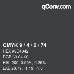 カラーコード: CMYK 9 / 4 / 0 / 74 | qconv.com