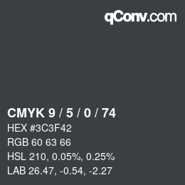 カラーコード: CMYK 9 / 5 / 0 / 74 | qconv.com