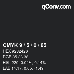 カラーコード: CMYK 9 / 5 / 0 / 85 | qconv.com