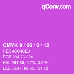 カラーコード: CMYK 9 / 66 / 0 / 12 | qconv.com