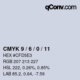カラーコード: CMYK 9 / 6 / 0 / 11 | qconv.com