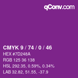 カラーコード: CMYK 9 / 74 / 0 / 46 | qconv.com