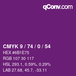Farbcode: CMYK 9 / 74 / 0 / 54 | qconv.com